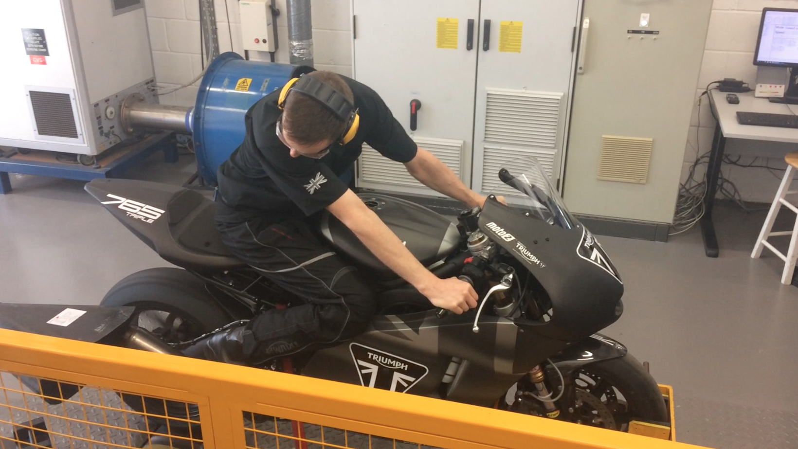 Triumph Moto2 bike on dyno